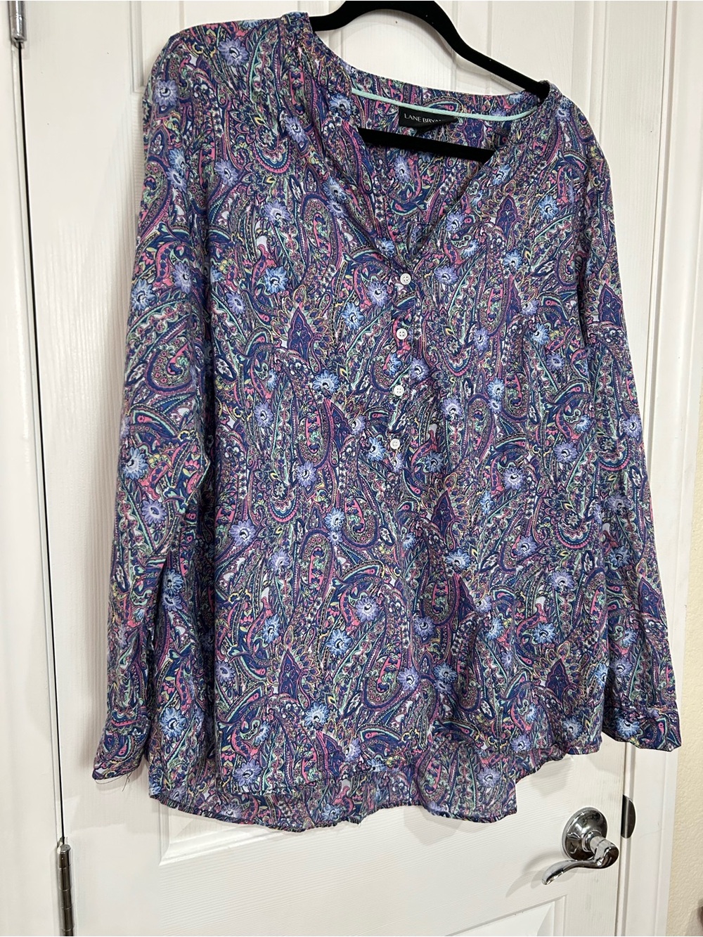 Lane Bryant Purple Paisley V-Neck Button Down Top